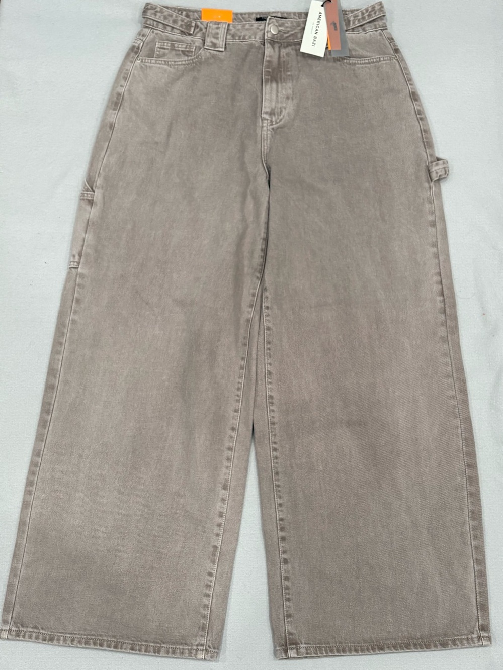American Bazi Wide Leg Greywash Denim Jeans XLarge NWT 100% Cotton
